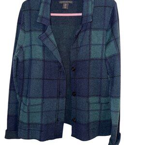 TAHARI Green and Blue Plaid Button Crop Jacket Size Large